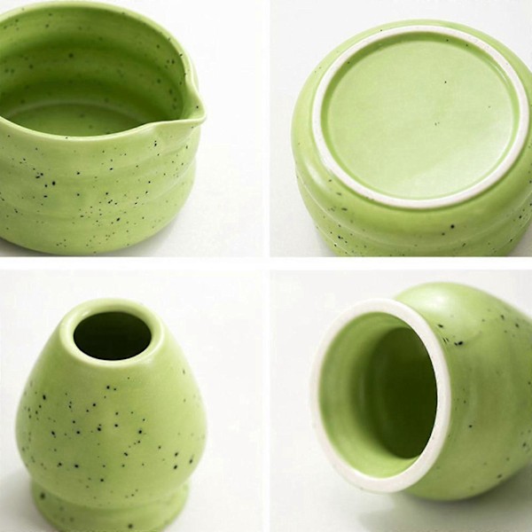 2 stk. Traditionel Matcha Skål med Piskholder Håndværk Stue Te Skål Grøn