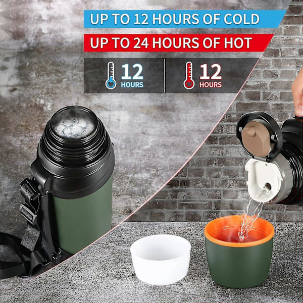 2,5 l Rostfri Isolerad Flaska för Resor med BPA-fri Mugg - Överdimensionerad Vakuumflaska
