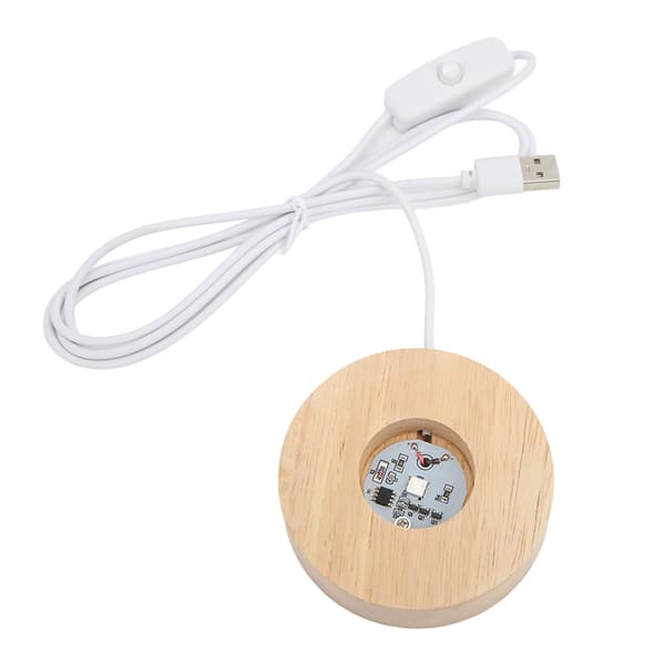 LED-lysbase USB-interface Egetræsmateriale Rund 2 cm/0,8 tommer tykkelse Glødende dekorativ displaylampe til hjemmet 5V Farverig base