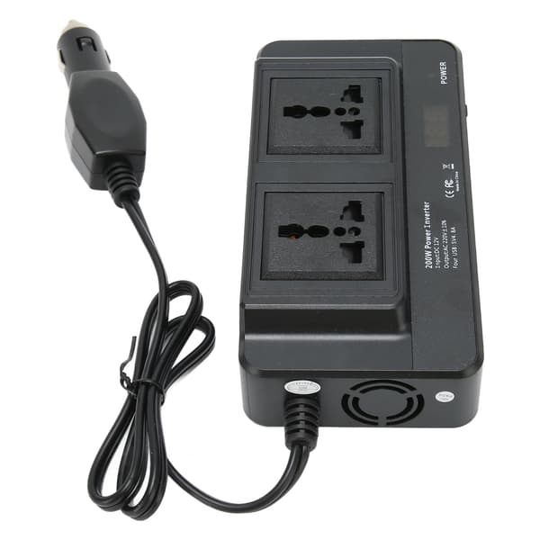 200W Strømomformer DC 12V til 220V AC med 2.1A 4 Port USB Multi Protection Universal for Kjøretøy