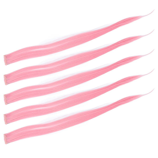 5 stk klips i hårstykke farget rett hårforlengelse klips hårstykke klips for fest Cosplay Lys rosa