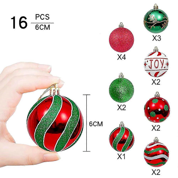 Set med 16 okrossbara julkulor 6 cm