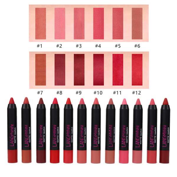 12 stk/sett Profesjonell Langvarig Matt Leppestift Vanntett Lip Gloss Kosmetikk
