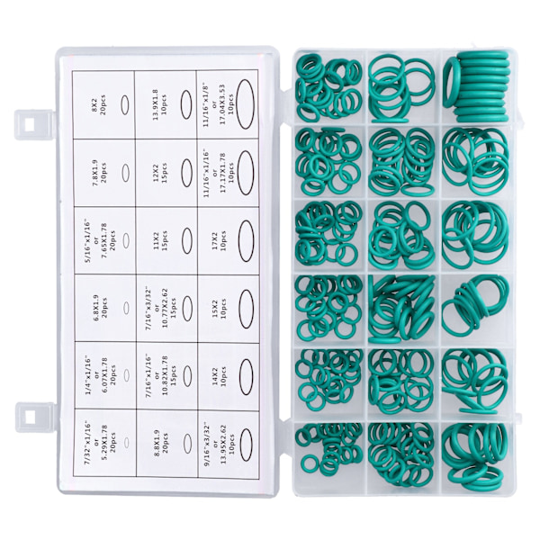 270-packning O-ringar Tätningsbricka Packning Sortiment Set 18 Storlekar Kit Gummigrommets för Reparation Grön