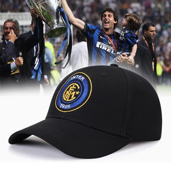 Keps brodert trendkeps uformell baseballkeps-Inter Milan svart, stort hodeomkrets fordypet [56-65cm]
