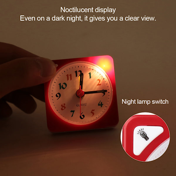 Mini rejsebordvækkeur Quartz LED lys med snooze funktion Batteridrevet rødt