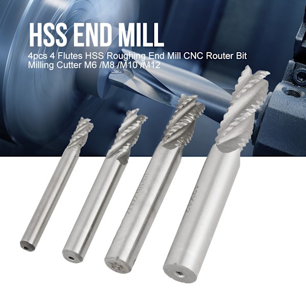 4st 4 räfflor HSS Grov pinnfräs CNC Fräs Fräs M6 /M8 /M10 /M12