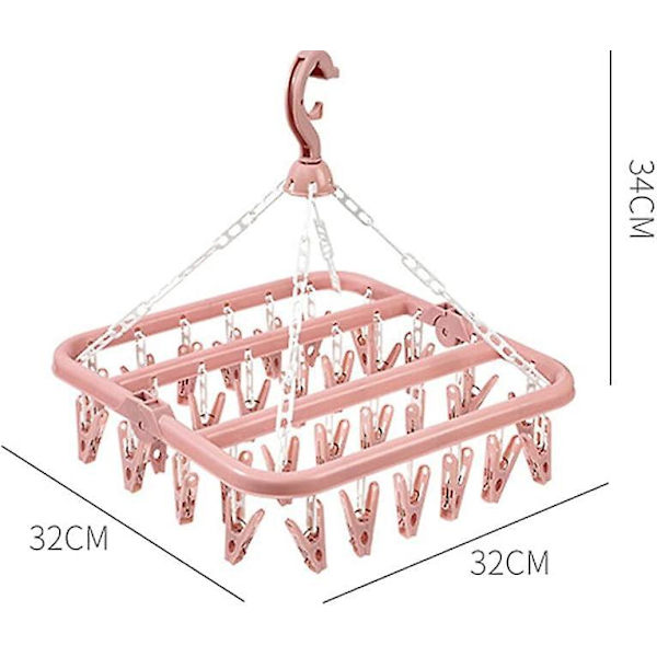 Bärbar strumptork med 40 klämmor - Rosa/Grön (2 st)