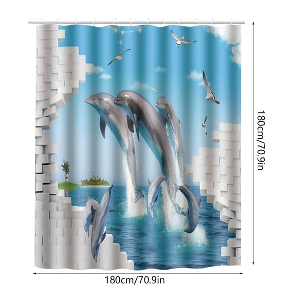 180x180cm Vacker Tryckt Duschdraperi Polyester Vattentät Badrum Badgardin Tillbehör Delfin