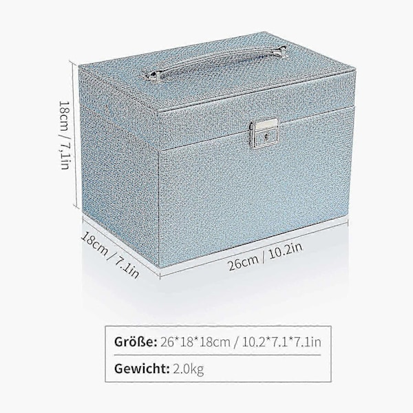 Stor 5-lags Låsbar Smykkeskrin med Spejl til Ringe, Øreringe, Halskæder og Armbånd Champagne