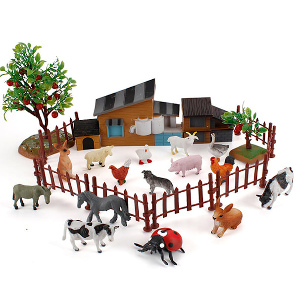 Miniatyrsett med dyrefigurer - Gårdsdyrmodeller - Miniatyrtilbehør til gårdsdyr - Lærende leketøy for barn - Gave