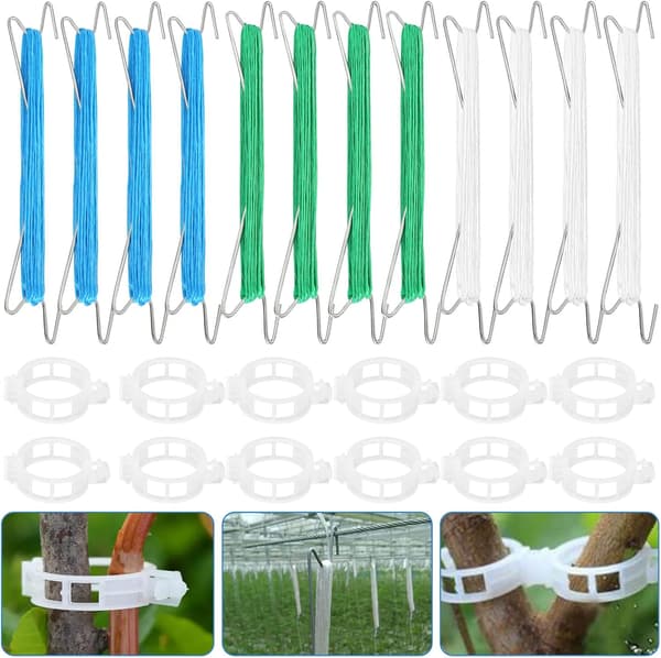 10 Tomato Support Hooks, Trellis Hooks for Tomatoes, Plant Growth Traction Rope, J-Hooks for Tomatoes and Plants, 10m (33ft) Rope.