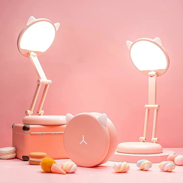LED Skrivebordslampe Søt Skrivebordslampe Rosa Skrivebordslampe, 8 Lysstyrker Sammenleggbar Liten Skrivebordslampe, Bærbar Barnes Skrivebordslampe Dimbar Skrivebordslampe, USB-Lading Kawaii C