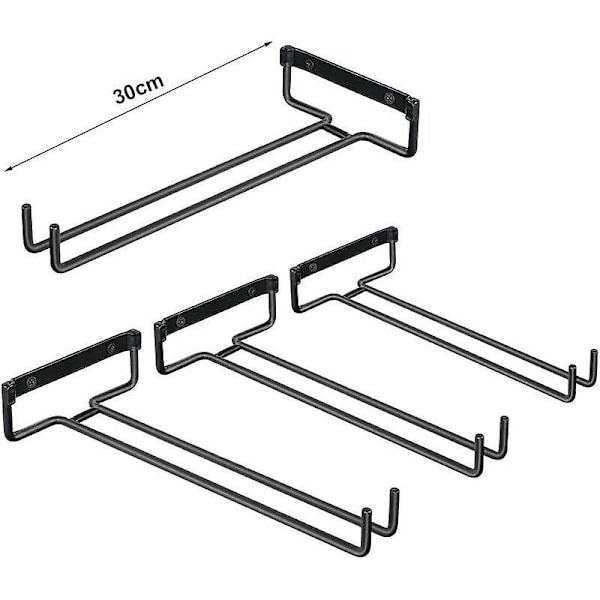 4 stk. glasholdere til hylde, jern glasholder til 4 glas, vægmonteret vinglas display rack, omvendt glasholder til vinskabe, barer, Ki
