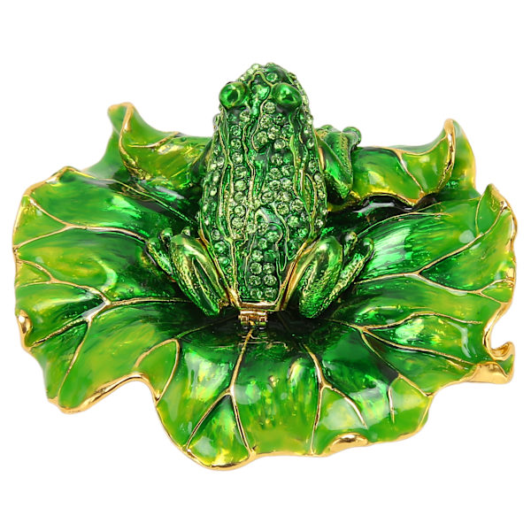 Lotus Leaf Frog smykkeskrin Håndmalet innovativ metalsmykkearrangør med rhinestones til ringøreringe smykker