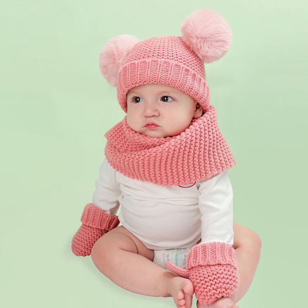 Baby Kids Scarf Hat Gloves Set för pojkar och flickor Höst Vinter Varma Stickade Mössa Halsduk Vantar Set