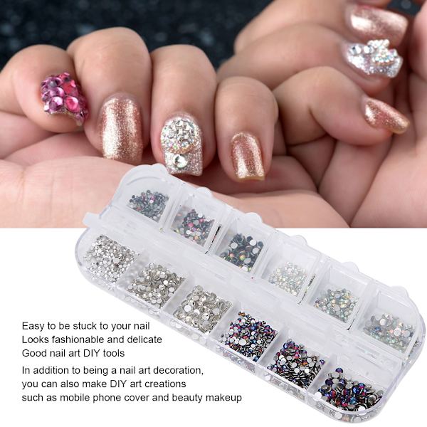 12 rutnät nagelkonst strass DIY nageldekoration smink glitterpärlor manikyrverktyg 4#