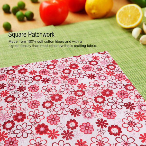 7 stk bomullsstoff firkantet blomst forhåndskuttet DIY patchworkstoff rød blomsterserie (50 * 50 cm)