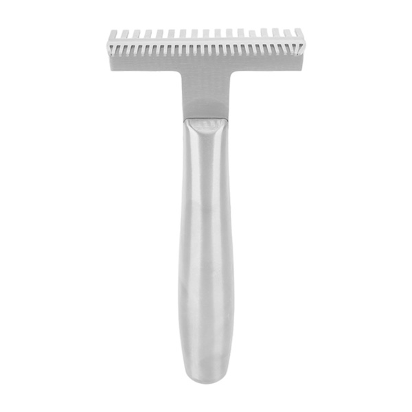 Hunde Grooming Kam Multifunksjonell Fjerne Hår Grundig Hul Kjerne Håndtak Rustfritt Stål Pet Kam for Pet Deshedding Dematting Bad Massasje Sølv
