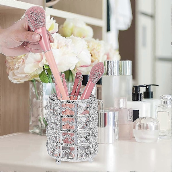 4 Pakker Krystal Makeupbørste Organizer Bling Kosmetik Holder Blyant Opbevaring (Guld) sølv
