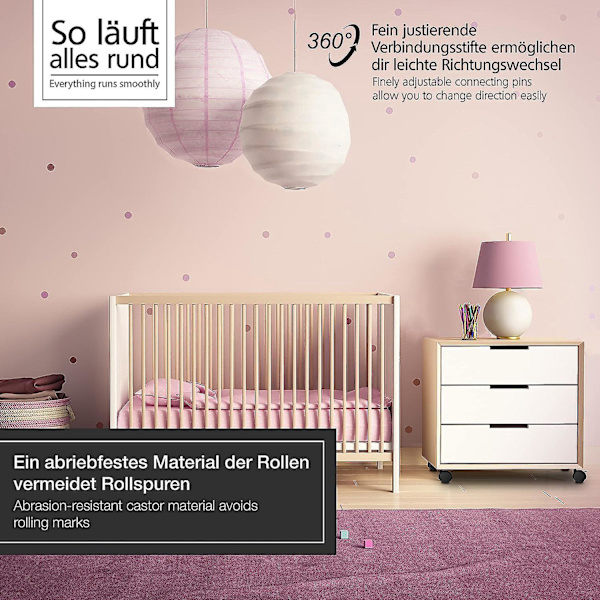 Set med 4 50 mm möbelhjul med bromsar - Svängbara hjul för inomhusmöbler - Hjul med lågt rullmotstånd - Lastkapacitet upp till 120 kg