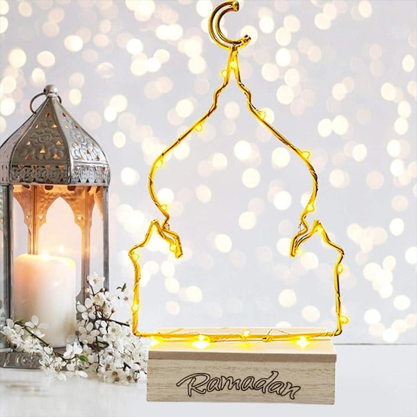 LED Eid Måneskinslampe Ramadan Mubarak Dekorative Lys Multifunktionelle Holdbare Jernpynt