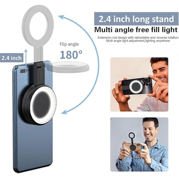 Magneettinen selfievalo, kannettava magneettinen puhelimen selfievalo ja jalusta, 3 väritilan LED-täyttövalo iPhonelle, iPadille, meikkiin, TikTokiin