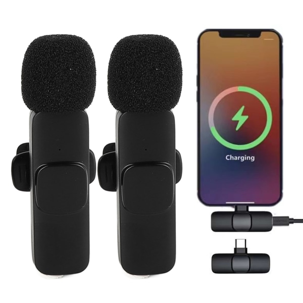 K9 Dual Wireless Lavalier Microphone Wireless Label Clip On Microphone Noise Reduction Type C til IOS Interface med indbygget batteri