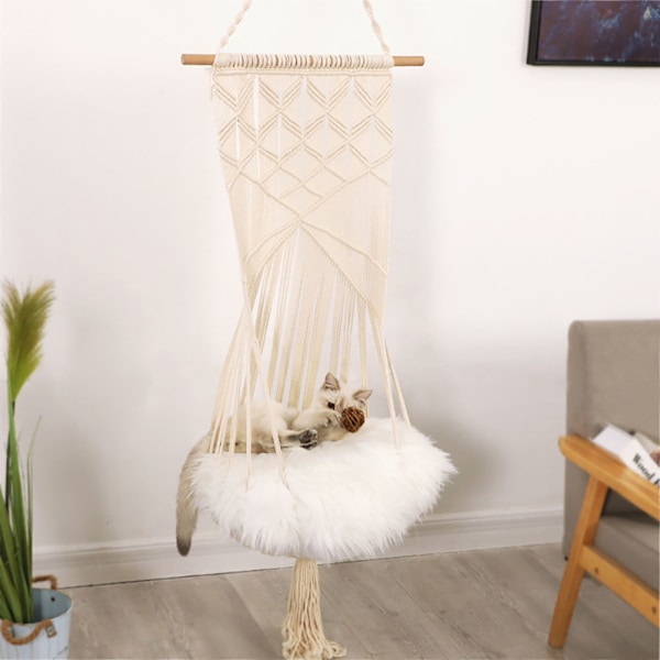 Macrame-hängmatta för katter, vävd kattbädd, väggdekoration