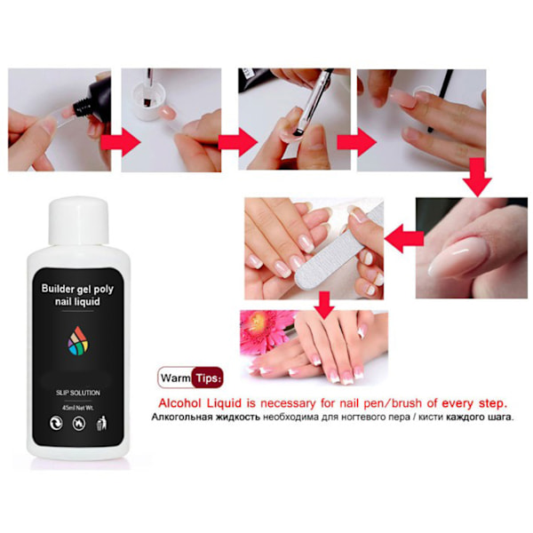 45 ml nagelförlängningsgel Lösning Snabb gelglidlösning Nagelförlängningsgel Flytande lösning Nagelgelbyggare för nagelkonst