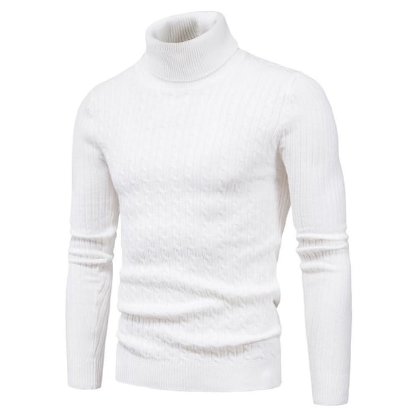 Smallast Slim Fit Vit Stickad Polotröja för Herr