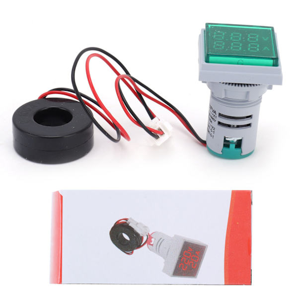 Aktuel signalindikator Universal 2‑Display firkantet lampe lys 60~500V AC AD16‑22FVAGrøn