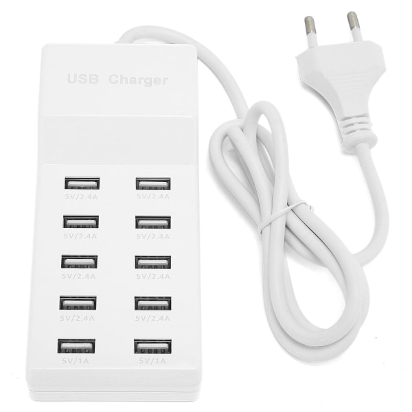 USB-ladestasjon 10-porters veggstrømsmartlader for flere enheter EU-plugg 100-240V