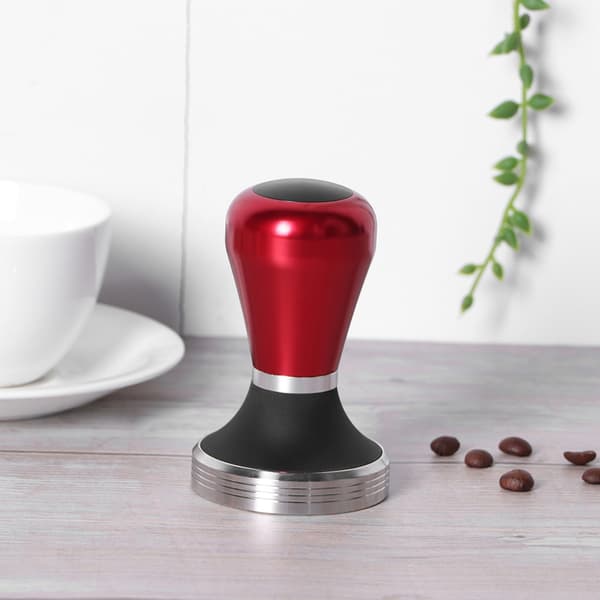 58 mm justerbar højde kaffepulver-stamper i rustfrit stål med håndtag til kaffemaskine, rød