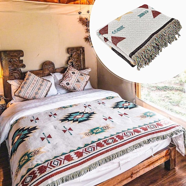 Tolenre Sofffilt 90x150 cm, Bomullsstickad Boho Överkast, Multifunktionell Sängöverkast Dekorativ Filt Campingfilt