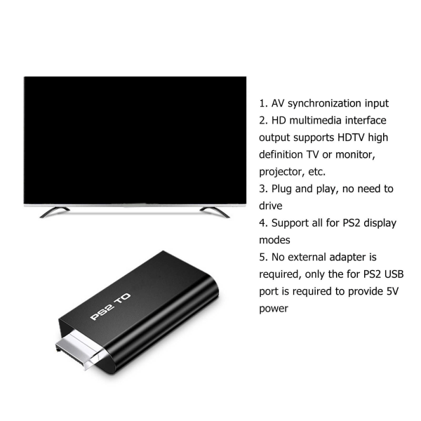 för PS2 till HD Multimedia Interface Converter 1080P Plug and Play för PS2 Converter Adapter för HD TV Monitorer Projektorer