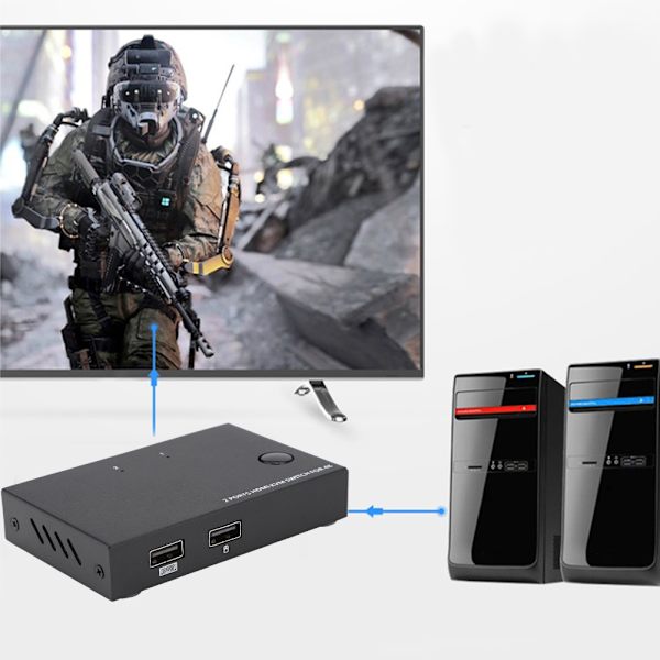AM-KM201 KVM-switch 2-port HDMI-fördelare 1080P 4K för 2 datorer som delar en skärm