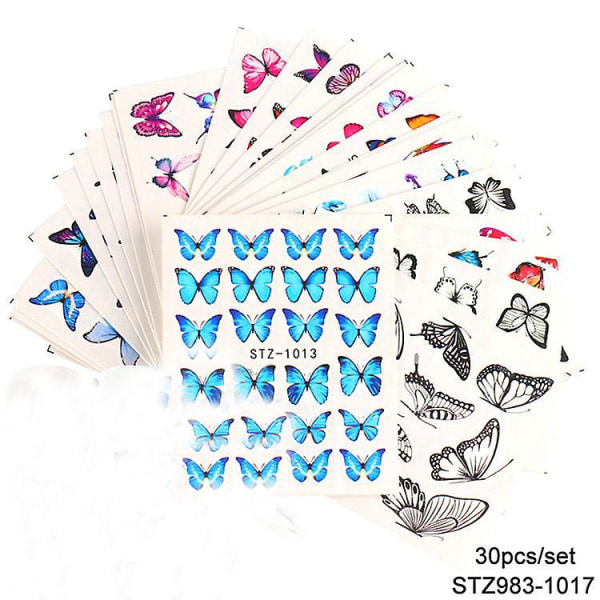 Fargerike Butterfly Nail Stickers Vannoverføringsdekaler for DIY-negler