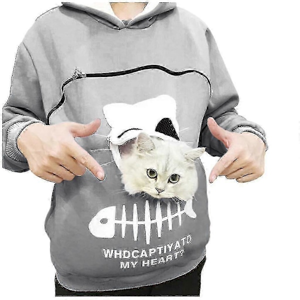 Fashion Katteelsker Hættetrøjer Kvinder Kængurulomme Hættetrøjer Hund Kæledyr Pote Pullover Toppe Langærmet Lynlås Hættetrøje Sudaderas Jzz Lysegrå L