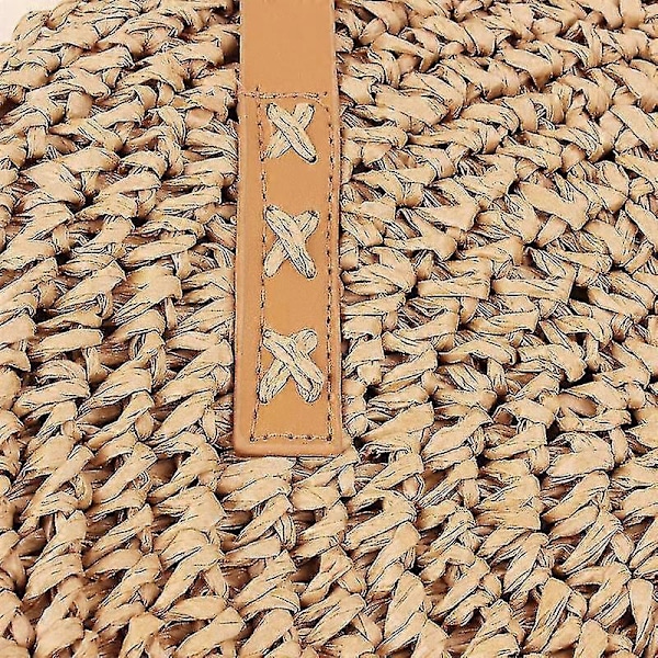 Dam Rund Halmväska Rattan Vävd Axelväska Korg Enkel Bärbar Strandväska Zekai Randig Beige S