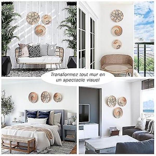 Väggdekoration - Paket med 3 handgjorda väggkorgar i rotting - Väggdekoration Vardagsrum Sovrum Kök Hem Trädgård Balkong Yttervägg - Bohemisk Deco