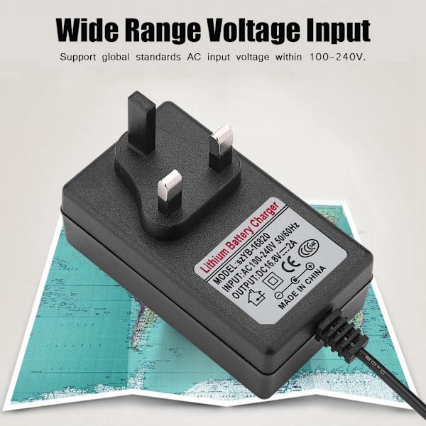 AC100-240V DC 16.8V 2A Ersättningsströmadapter Litiumjonbatteriladdare Säker laddning Storbritannien