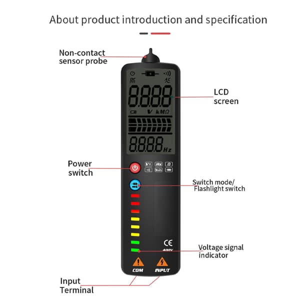 Berøringsfri LCD Digital Dual Mode Smart Multimeter Spændingsdetektor Modstand Frekvenstester