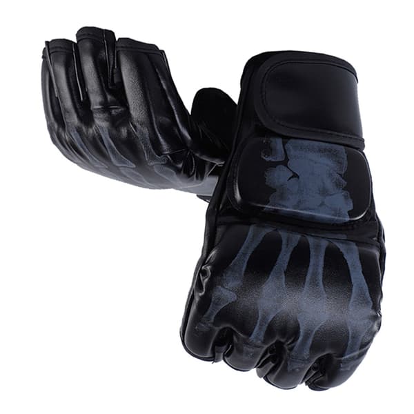 Halvfinger Boksehandsker Kickboks Handsker med Justerbar Håndledsrem til Mænd Kvinder Ghost Hand Style Sort