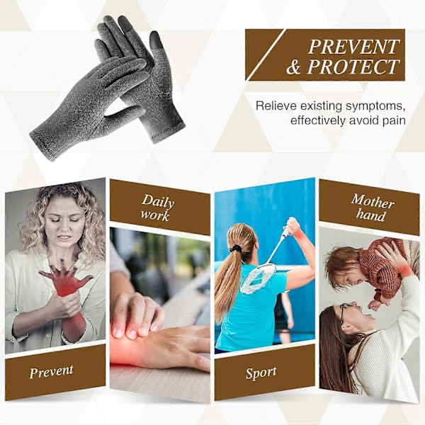 Fullfinger Arthritis Handskar Kompressionshandskar, Värme och Kompression, Grå Kompressionshandskar Handledsstöd Karpaltunnelsyndrom Handske S