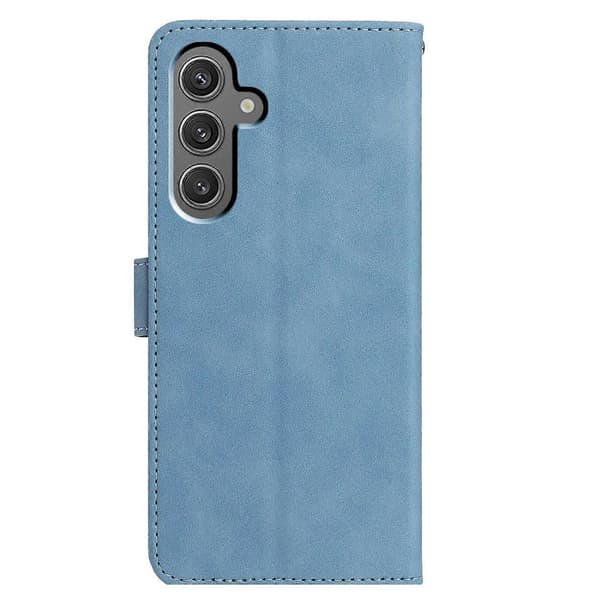 Etui til Samsung Galaxy A56 5G, sommerfugl blomst trykt PU læder pung stativ telefonbeskyttelse Sky Blue