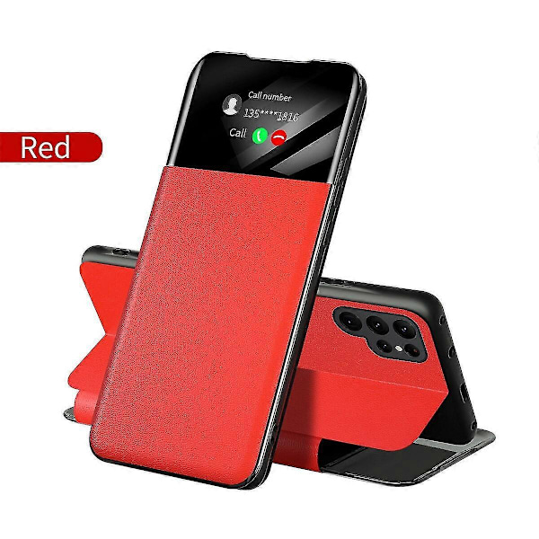 Stöttåligt Läder Flip Fodral för Samsung Galaxy S23 Ultra/ S23+/ S23 - Smart Fönstervy Kompatibel Lila för S23Plus