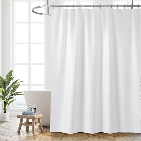Hvidt bruseforhæng, skimmelsikkert, vandtæt, badeværelsesforhæng med kroge, hurtigtørrende, vægtet 180x180cm (71x71 tommer)
