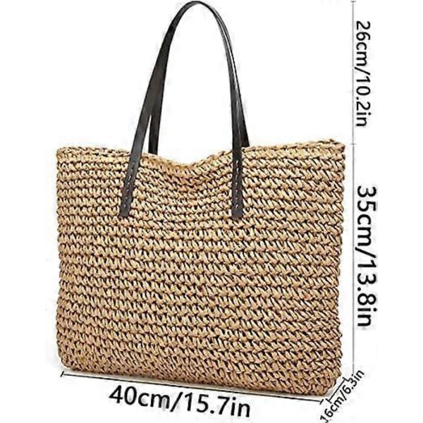 Stråväska Rund Sommar Stor Vävd Strandväska Handväska För Kvinnor Semester Tote Handväskor Med Pom Poms