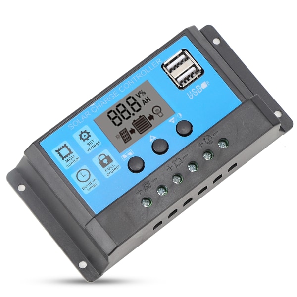Solar Charge Controller LCD Dual USB PWM Cell Panel Regulator med Last Automatisk Identifikasjon 12V 24V30A